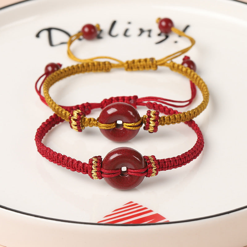 Handwoven Cinnabar Six-Word Mantra Red String Bracelet - Protection & Luck Charm