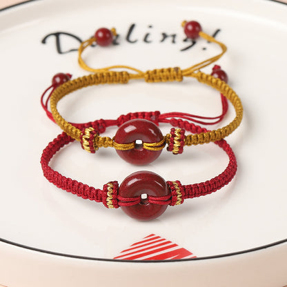 Handwoven Cinnabar Six-Word Mantra Red String Bracelet - Protection & Luck Charm