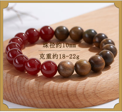 Natural Green Sandalwood Red Agate Bracelet | Spiritual Protection & Wealth Luck Charm