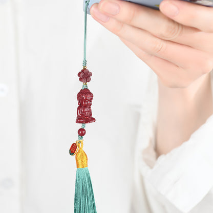 Natural Purple Gold Cinnabar Infant Buddha Charm with Handwoven Tassel for Phone & Bag