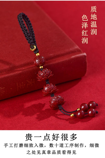 Natural Purple Gold Cinnabar Lotus Keychain - Step by Step Lotus Car Pendant for Protection & Wealth