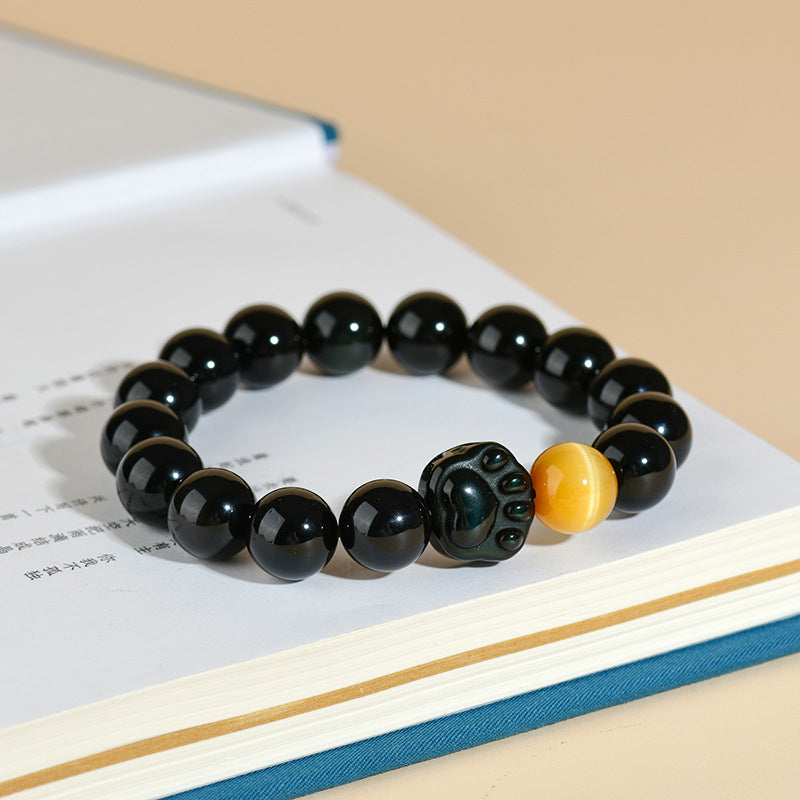 Mystic Double Color Eye Obsidian Cat Claw Bracelet - Chinese Style Crystal Bead Jewelry