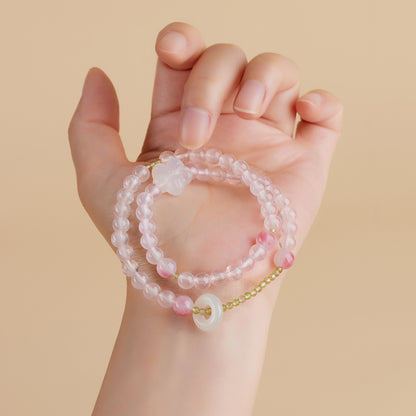 Ice Pink Crystal Peridot Rose Quartz Double Circle Love Bracelet for Women