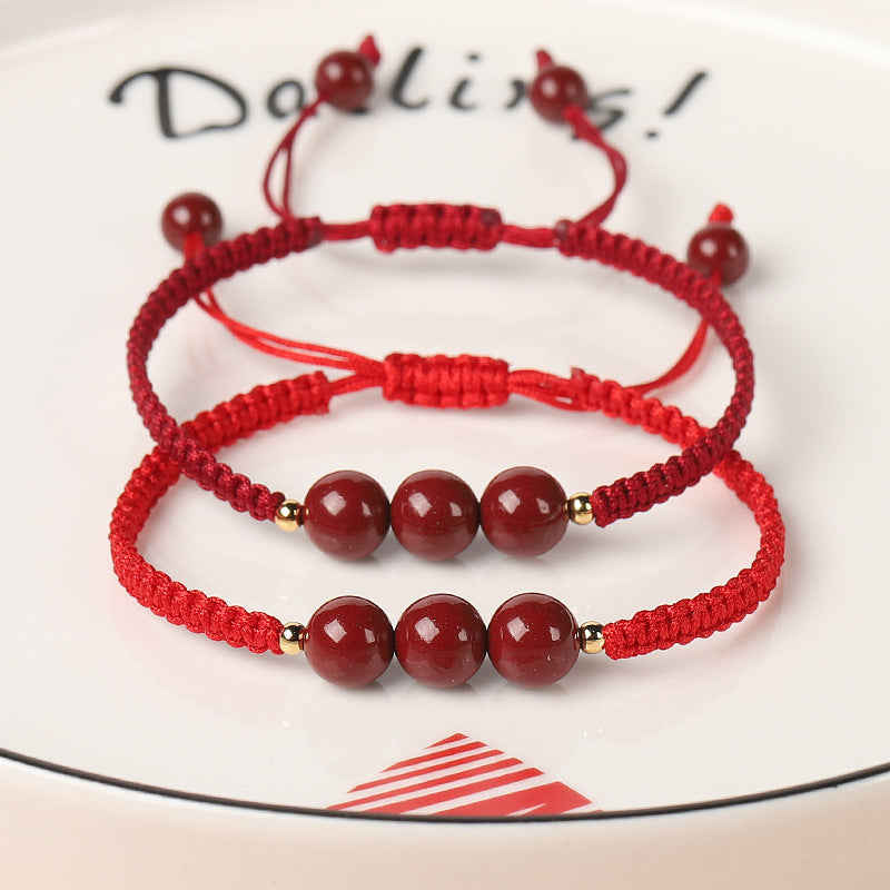 Handwoven Cinnabar Six-Word Mantra Red String Bracelet - Protection & Luck Charm