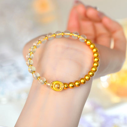 Lemon Yellow Crystal Gold Ingot Bracelet | Wealth & Prosperity Chinese Style Women's Jewelry