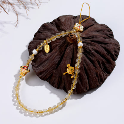 Golden Rutilated Quartz Phone Charm - Wealth Attraction & Protection Amulet