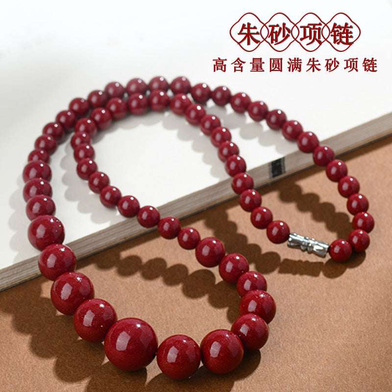 Natural High Content Cinnabar Round Bead Necklace - Purple Gold Sand Tower Chain for Protection