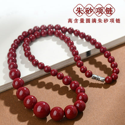 Natural High Content Cinnabar Round Bead Necklace - Purple Gold Sand Tower Chain for Protection