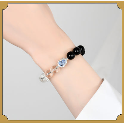 Natural Obsidian White Crystal Gourd Bracelet | Fortune Health Protection Spiritual Jewelry