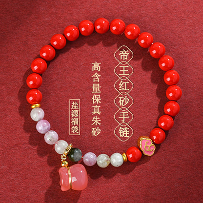 Natural Red Cinnabar and Salt Source Agate Lucky Bag Bracelet for Wealth and Protection