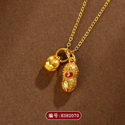 Golden Persimmon Peanut Pendant Necklace | Chinese Style Lucky Charm Collarbone Chain