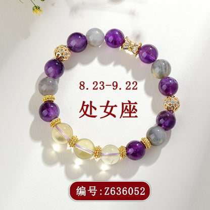 Natural Ametrine Gray Moonstone Virgo Zodiac Bracelet | Spiritual Harmony & Romantic Energy