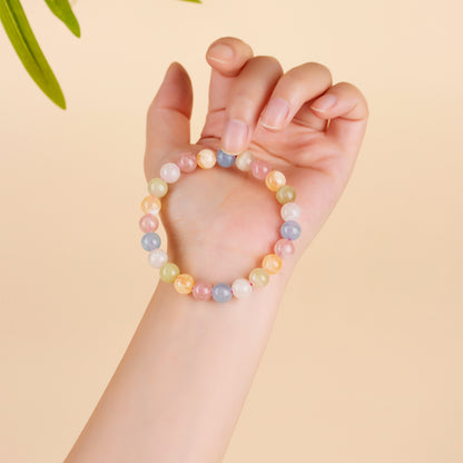 Natural Crystal Colorful Quartz Single Circle Bracelet - Macaron Hues for Harmony & Luck