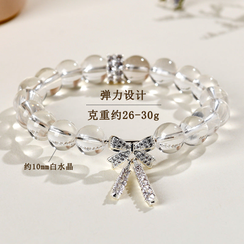 Natural White Crystal Bow Bracelet Set | Purifying Energy & Elegant Fashion Jewelry for Women