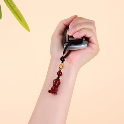 Natural Purple Gold Cinnabar Baby Buddha Keychain - Spiritual Protection Charm