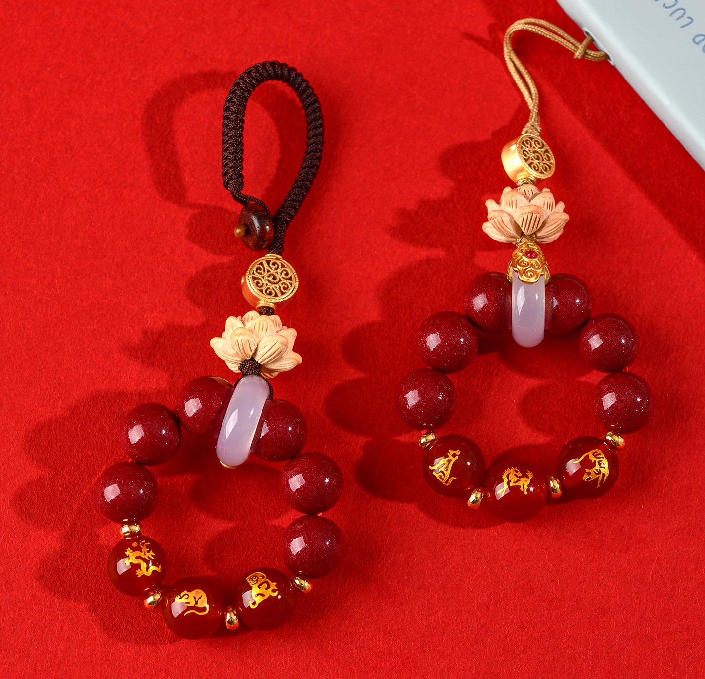 Natural Purple Gold Cinnabar Zodiac Three-in-One Keychain Pendant for Luck and Protection