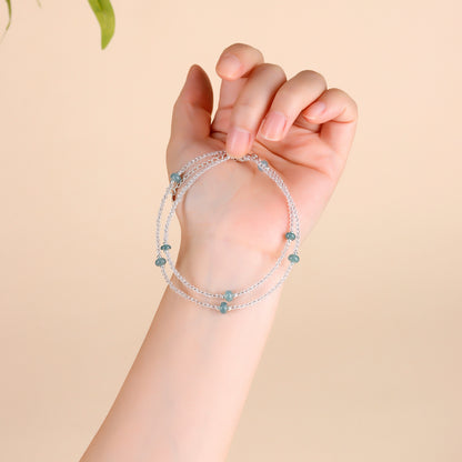 Natural White Crystal & Blue Water Jade Collarbone Necklace | Elegant Extension Chain for Women