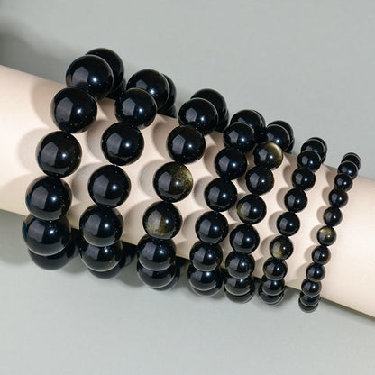 Natural Mexican Obsidian Round Bead Bracelet｜Spiritual Protection & Prosperity Unisex Jewelry
