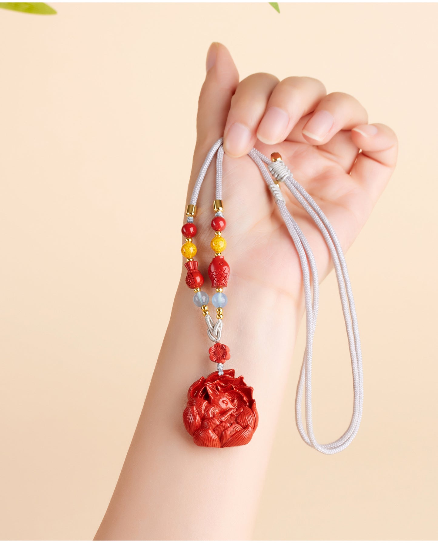 Imperial Red Cinnabar Nine-Tailed Fox Pendant Necklace - Chinese Mystique Women's Spiritual Accessory