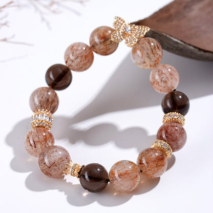 Natural Black Gold Super Obsidian Butterfly Bracelet with Large Round Beads for Women's Protection