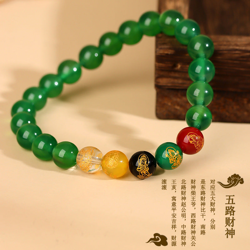 Natural Agate Five Elements Wealth God Bracelet - Five Blessings Harmony for Prosperity