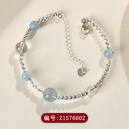 Natural Aquamarine White Crystal Fragment Silver Bracelet | Protection Elegance Women's Spiritual Jewelry