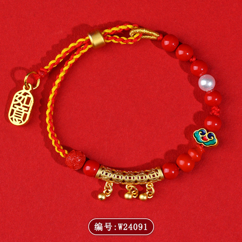 Natural Cinnabar Wealth Bell Hand-Woven Bracelet - Feng Shui Prosperity Talisman