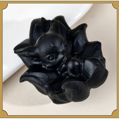 Natural Obsidian Carved Nine-Tailed Fox Ornament - Mystical Desk Decor for Wisdom & Protection