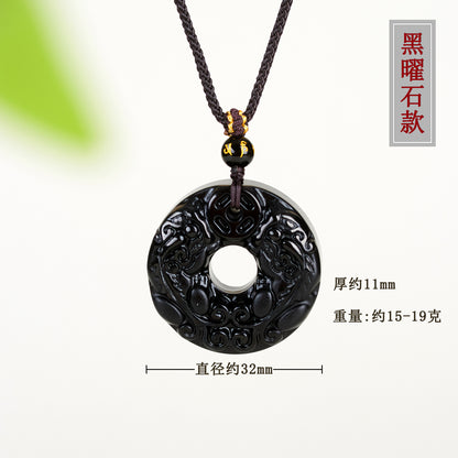 Natural Black Ice Obsidian Double Pixiu Pendant Necklace - Wealth & Protection Talisman