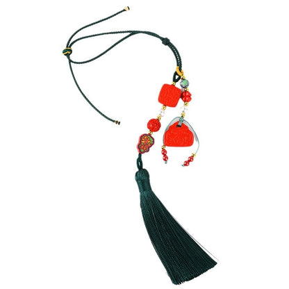 Natural High-Content Cinnabar Lucky Lock Car Pendant - Imperial Red Sand Amulet for Protection and Fortune