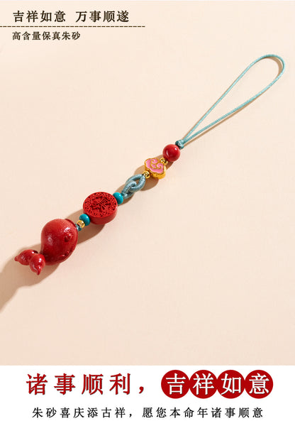 Imperial Red Cinnabar Whale Phone Chain Pendant - Protective Charm for Good Fortune