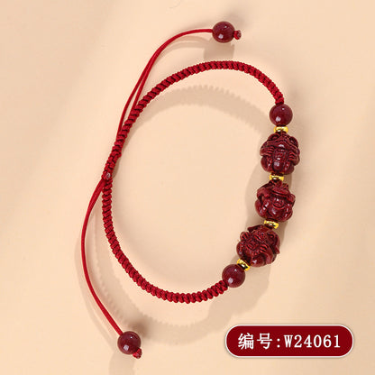 Natural Purple Gold Cinnabar Zodiac Three-Combined Bracelet - Spiritual Protection & Fortune