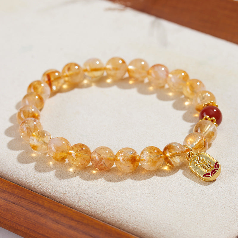 Yellow Pagoda Crystal Bracelet | Natural Stone Chinese Style Women's Luck Charm