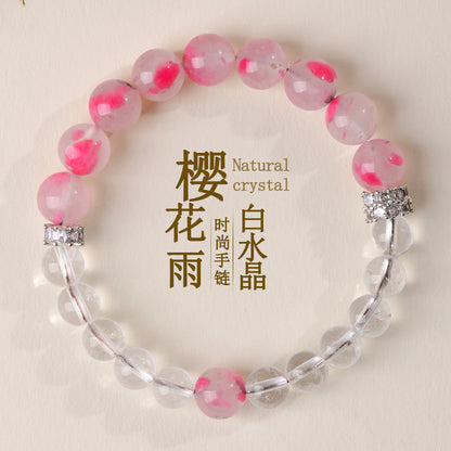 Natural Cherry Blossom White Crystal Love Bracelet | Peach Pink Women's Spiritual Jewelry
