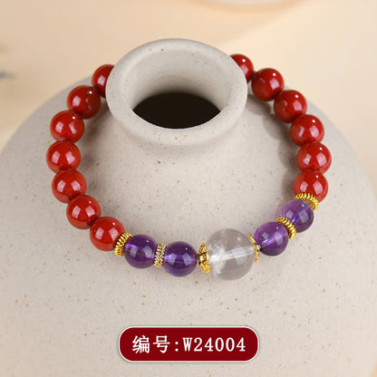 Natural Cinnabar Amethyst Bracelet with Imperial Red Sand - Nine Purple Fire Zodiac Protection Charm