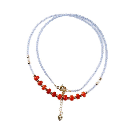 Natural Red Jade Collarbone Necklace | Petite Extension Chain for Women's Elegance & Luck
