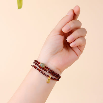 Natural Crystal Garnet Rose Quartz Hetian Jade Three-Circle Bracelet | Wealth Love Protection Talisman