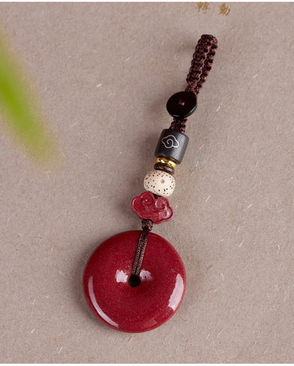 Natural Purple Gold Cinnabar Peace Buckle Keychain - Zodiac Protection Amulet for Car & Bag