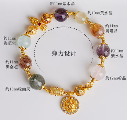 Natural Crystal Multi-Gem Bracelet with Amethyst & Aquamarine | Feng Shui Protection