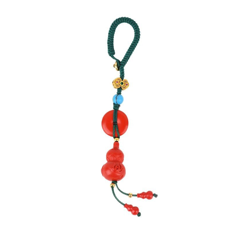 Natural High-Content Cinnabar Gourd Peace Buckle Keychain - Mystical Protection & Fortune Talisman