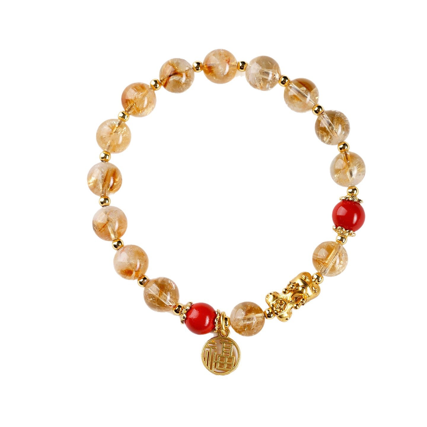 Yellow Pagoda Crystal and Imperial Red Cinnabar Lucky Bracelet for Women