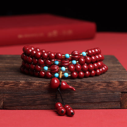 Natural Cinnabar 108 Beads Buddhist Prayer Bracelet - Multi-Circle Spiritual Protection