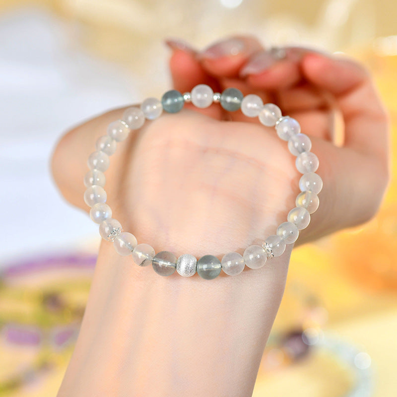 Natural Aquamarine White Moonlight Bracelet - S925 Silver Elegant Women's Spiritual Jewelry