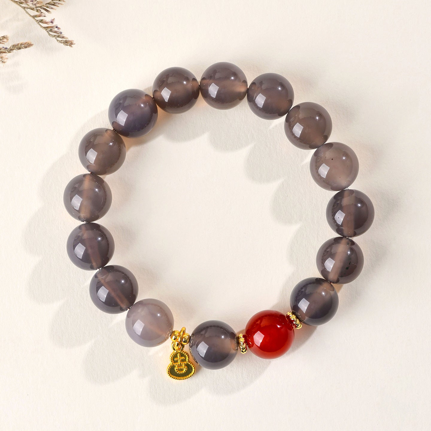 Natural Gray Agate Single Circle Bracelet | Chinese Style Protection & Balance Charm