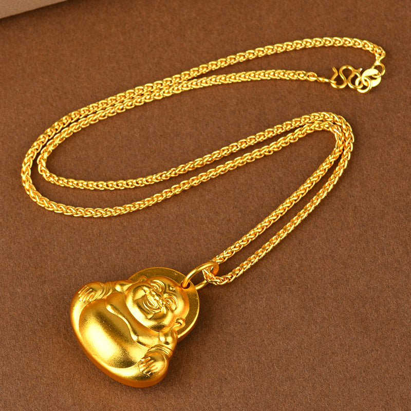 Golden Maitreya Laughing Buddha Pendant Necklace - Symbol of Joy and Prosperity