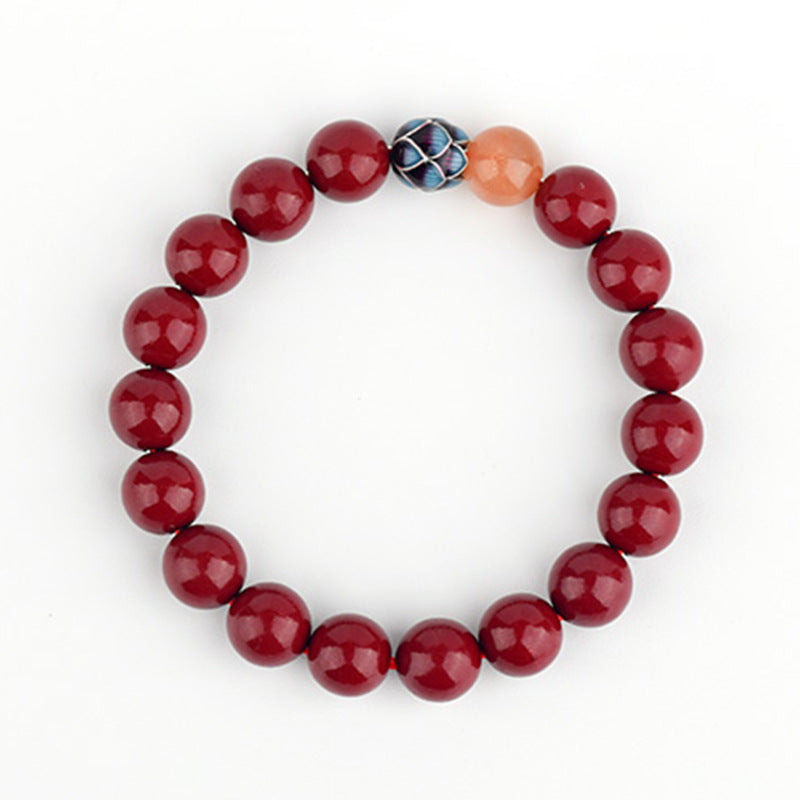 Purple Gold Cinnabar Bracelet with S925 Silver and Blue Lotus - Retro Chinese Spiritual Jewelry