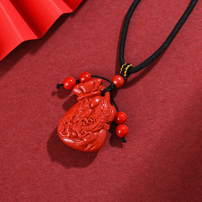 Imperial Red Sand Pixiu Lucky Bag Pendant Necklace - Wealth Attraction & Protection Amulet