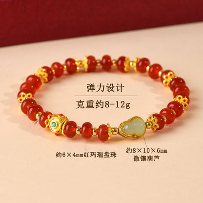 Natural Red Agate Gourd Bracelet | Chinese Zodiac Luck Charm for Women