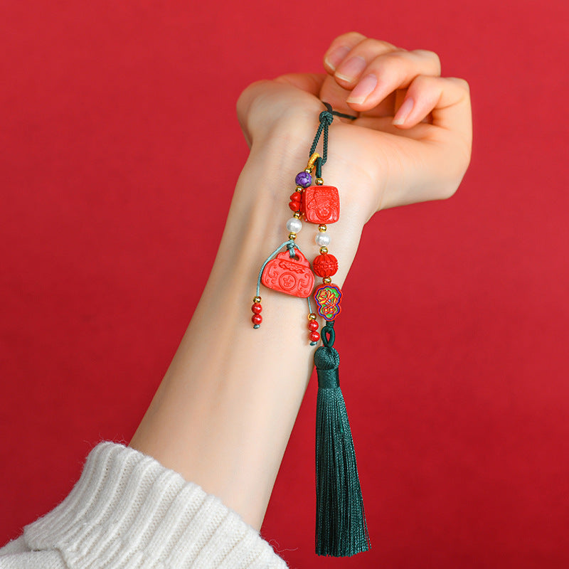 Natural High-Content Cinnabar Lucky Lock Car Pendant - Imperial Red Sand Amulet for Protection and Fortune