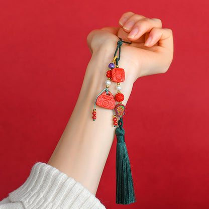 Natural High-Content Cinnabar Lucky Lock Car Pendant - Imperial Red Sand Amulet for Protection and Fortune